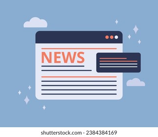 A dialog box with a web page on which the text of the news is placed. Access to current news via the Internet and the convenience of receiving information from various sources. Vector illustration