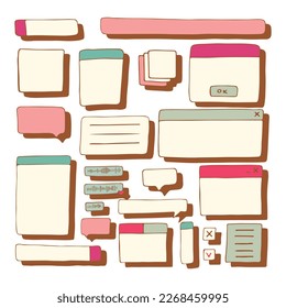 dialog boxes old. Retro pc elements, user interface, operating system, windows, icons in trendy retro style. old computer ui elements dialog boxes vector set. Illustration 90s. Vector illustration