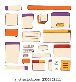los cuadros de diálogo antiguos. Elementos retro de pc, interfaz de usuario, sistema operativo, ventanas, iconos de estilo retro moderno. conjunto vectorial de cuadros de diálogo de elementos ui de equipo antiguo. Ilustración de los años 90. Ilustración del vector