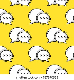 Dialog Bubble. Doodle Colored Seamless Line Pattern.