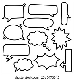 Dialog bubble set with editable stroke in hand drawing, comics, cute style
