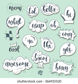 Dialog bubbles with calligraphic phrases. 