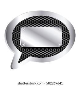 dialog callout with metallic frame grill perforated and plaque icon relief vector illustration