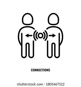 Diálogo, conexión entre dos personas. Icono de línea delgada. Asociación, discusión. Ilustración vectorial.