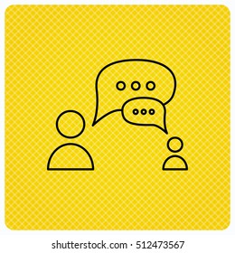 Dialog icon. Chat speech bubbles sign. Discussion messages symbol. Linear icon on orange background. Vector