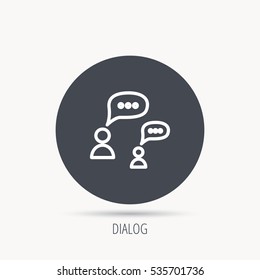 Dialog icon. Chat speech bubbles sign. Discussion messages symbol. Round web button with flat icon. Vector