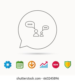 Dialog icon. Chat speech bubbles sign. Discussion messages symbol. Calendar, Graph chart and Cogwheel signs. Download and Shield web icons. Vector