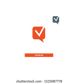 Dialog icon, check mark. Open communication symbol.