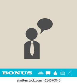 Dialog icon flat. Grey pictogram on light background. Vector illustration symbol and bonus button real estate, ottoman, vase, tv, fishing rod