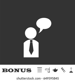 Dialog icon flat. White pictogram on black background. Vector illustration symbol and bonus icons