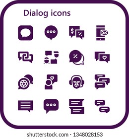 dialog icon set. 16 filled dialog icons.  Collection Of - Message, Chat, Talk, Speech, Commentator, Comments, Conversation