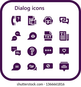 dialog icon set. 16 filled dialog icons.  Simple modern icons about  - Question, Discussion, Commentator, Chat, Text, Conversation