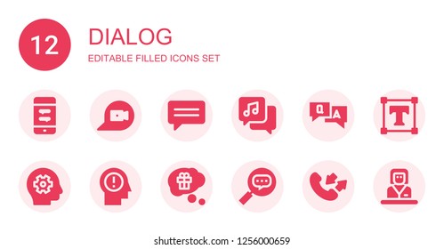 dialog icon set. Collection of 12 filled dialog icons included Chat, Question, Thinking, Think, Conversation, Text, Commentator