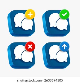 Dialog icon set with different pictograms. 3d vector icons collection