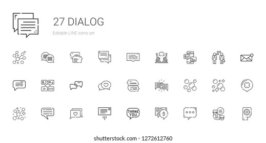 dialog icons set. Collection of dialog with chat, speech bubble, message, bubbles, conversation, discussion, thinking. Editable and scalable dialog icons.
