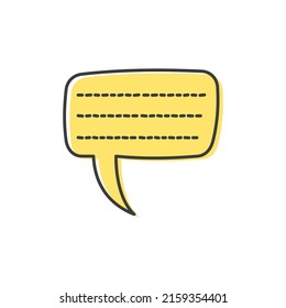 Dialog message speech bubble thought note doodle with text dashes. Vector dialogue or talk, comic gossip outline speech bubble, chatting or message box. Thinking or information cloud sign symbol