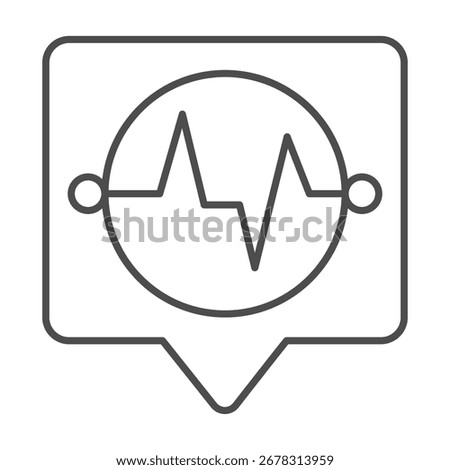 Dialog popup bubble with pulsation wave in circle thin line icon, osint analytics concept. Vector graphics. Data sensitivity sign on white background, outline style icon for mobile or web design