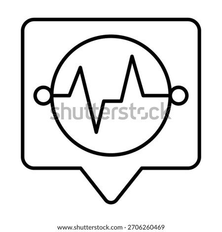 Dialog popup bubble with pulsation wave in circle thin line icon, osint analytics concept. Vector graphics. Data sensitivity sign on white background, outline style icon for mobile or web design