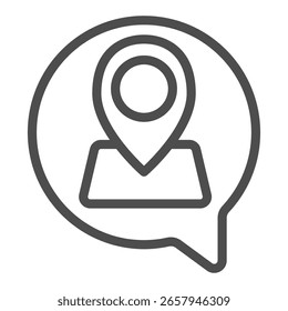 Dialog Pop-up mit Karte und Lage Pin Line Icon, Traveller Survey Konzept. Vektorgrafiken. Reisende Nachricht, Wegweiser auf weißem Hintergrund, Umrissstil Symbol des mobilen oder Web-Design