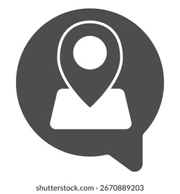 Cuadro emergente de diálogo con mapa y ubicación pin icono sólido, concepto de Encuesta de viajero. Gráficos de Vector. Mensaje del viajero, señalización de la orientación en el fondo blanco, icono del estilo del glifo del móvil o del Diseño web