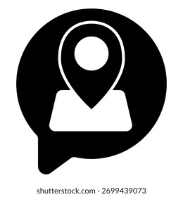 Cuadro emergente de diálogo con mapa y ubicación pin icono sólido, concepto de Encuesta de viajero. Gráficos de Vector. Mensaje del viajero, señalización de la orientación en el fondo blanco, icono del estilo del glifo del móvil o del Diseño web