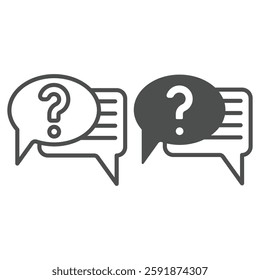 Dialog with question mark bubble line and solid icon, psychology concept. Vector graphics. Ask and answer cloud bubbles sign on white background, outline style icon for mobile or web design