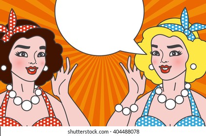 Dialog. Speking Girls. Retro Style. Vector illustration