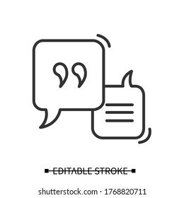 Dialog Square Icon. Linear Speak Bubble Pictograms With Citation And Text Lines. Internet Communication And Discussion Concept. Editable Stroke Vector Illustration For Ui, Web And Graphic Design.