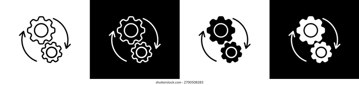 Dialog System icon set in line and glyph style on black and white background