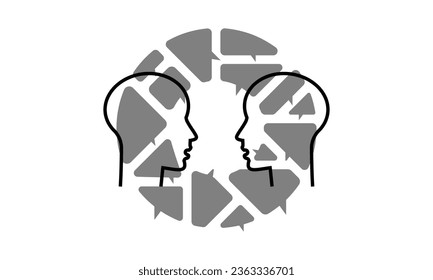 Dialog, Talking Chatting people. Speech bubbles, communication concept. Colorful geometric shapes. Conversation, discussion symbols. Isolated abstract flat vector illustration