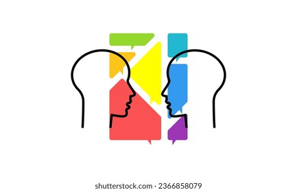 Dialog, Talking Chatting people. Speech bubbles, communication concept. Colorful geometric shapes. Conversation, discussion symbols. Isolated abstract, flat vector illustration