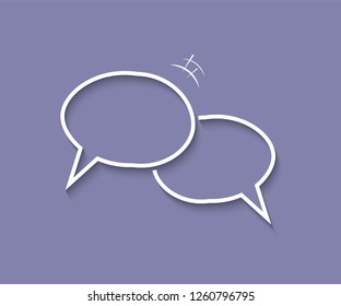 Dialog template. Two blank overlapping speech bubbles with shadows on blue background. Vector illustration