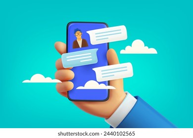 Dialog via modern mobile phone. 3d vector illustration
