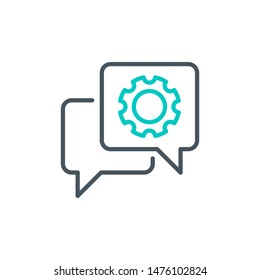 dialog with Web site support service outline flat icon. Single high quality outline logo symbol for web design or mobile app. Thin line logo. Black and blue icon pictogram isolated on white background