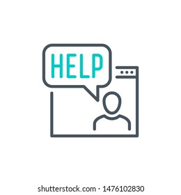 dialog with Web site support service outline flat icon. Single high quality outline logo symbol for web design or mobile app. Thin line logo. Black and blue icon pictogram isolated on white background