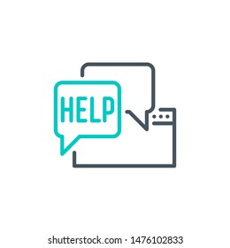 dialog with Web site support service outline flat icon. Single high quality outline logo symbol for web design or mobile app. Thin line logo. Black and blue icon pictogram isolated on white background