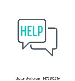 dialog with Web site support service outline flat icon. Single high quality outline logo symbol for web design or mobile app. Thin line logo. Black and blue icon pictogram isolated on white background
