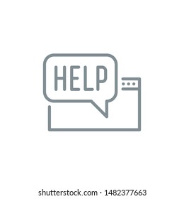 dialog with Web site support service outline flat icon. Single high quality outline logo symbol for web design or mobile app. Thin line logo. Gray icon pictogram isolated on white background