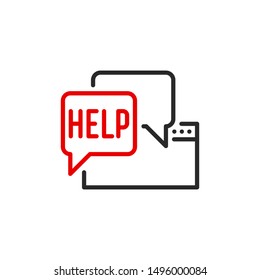 dialog with Web site support service outline flat icon. Single high quality outline logo symbol for web design or mobile app. Thin line logo. Black and red icon pictogram isolated on white background