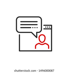 dialog with Web site support service outline flat icon. Single high quality outline logo symbol for web design or mobile app. Thin line logo. Black and red icon pictogram isolated on white background
