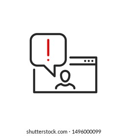 dialog with Web site support service outline flat icon. Single high quality outline logo symbol for web design or mobile app. Thin line logo. Black and red icon pictogram isolated on white background