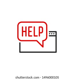 dialog with Web site support service outline flat icon. Single high quality outline logo symbol for web design or mobile app. Thin line logo. Black and red icon pictogram isolated on white background