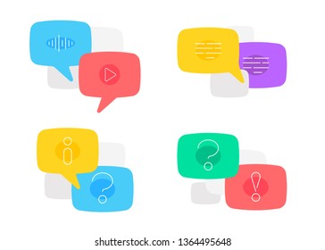 Dialogs. Set of speech bubbles with different content. Flat illustrations, vector file.