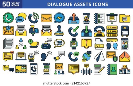 Dialogue assets icons set. Pixel Perfect Vector Icons  for Web Graphics and Apps. Mail box. Chat, emoji, call, notification, communication, conversation and review. Mobile messaging.