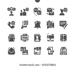 Dialogue assets. Mail box. Chat, emoji, call, notification, communication, conversation and review. Mobile messaging. Vector Solid Icons. Simple Pictogram