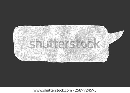 Dialogue balloon crafted from crumpled paper, perfect for banners. Halftone effect, dotted gritty texture and rugged torn edges on a notebook sheet.