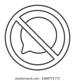 Dialog Bann dünne Linie Symbol, Unterhaltungen Konzept. Vektorgrafiken. Verbotenes, verbotenes Artikelzeichen auf weißem Hintergrund, Umrissstilsymbol für Mobil- oder Webdesign