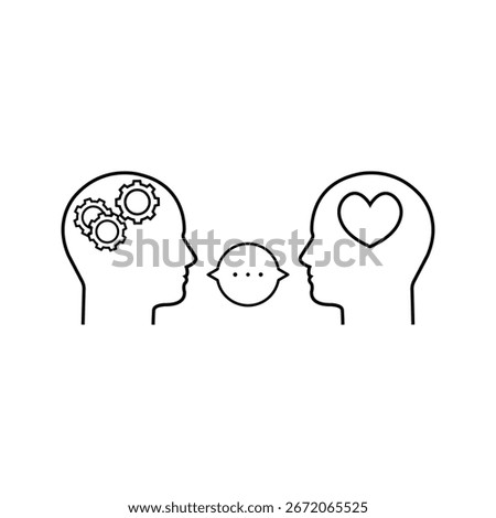dialogue between rational and impulsive persons. abstract linear flat style trend modern logo graphic art design isolated on white background. concept of language problem or think of subconscious