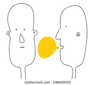 Dialogue between two people drawn in a comic style. Listen and speak icon. hand drawn style It can be used for sticker, patch, poster, as logo, mascot, emoji, emoticon.Vector isolated illustration.