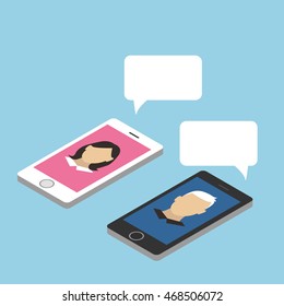  dialogue between two people. smart phone and pop up message, fl